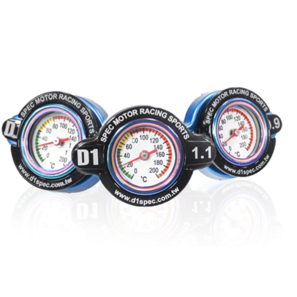 D1Spec Radiator cap with thermometer 15mm 1.1 Bar Blue - Image 1