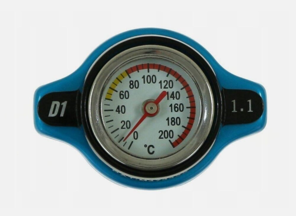 D1Spec Radiator cap with thermometer 15mm 1.1 Bar Blue - Image 2